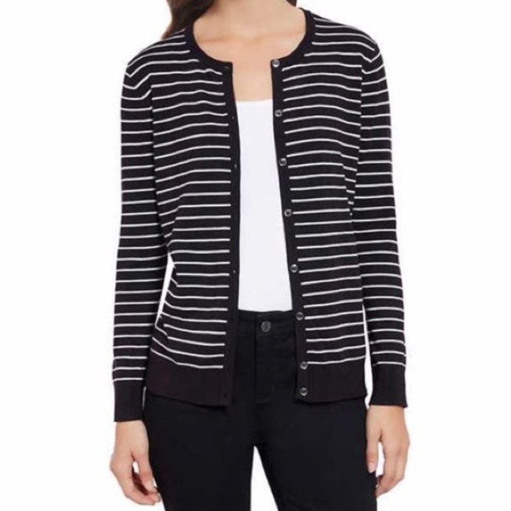 Jones New York Black and White Stripe Cardigan